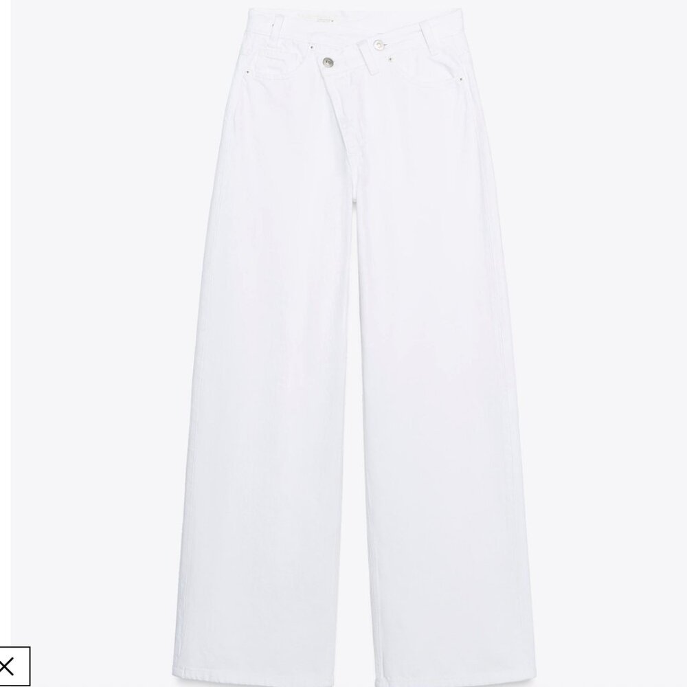NWT Zara TRF HIGH-RISE WIDE LEG CROSSOVER WAIST JEANS  Sz 0